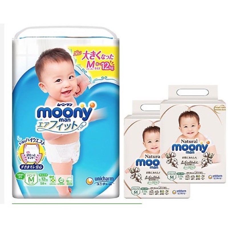 (Tặng thước dây)Tã bỉm dán/quần Moony Natural/Moony xanh siêu cao cấp hữu cơ NB63/S58/M46/L38