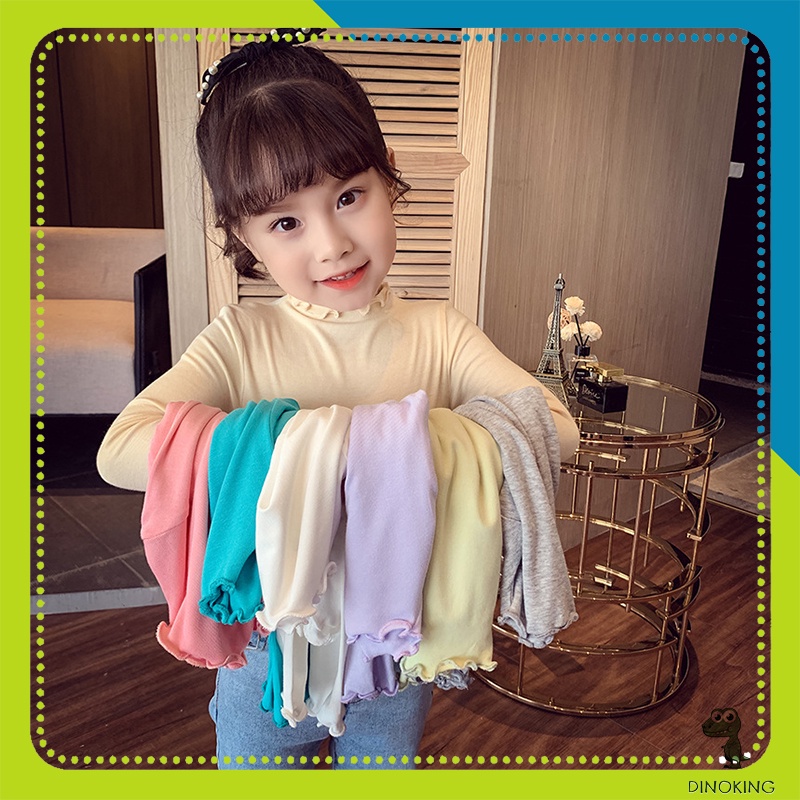 Áo dài tay bé gái cổ 3 phân DINOKING Áo thu đông cho bé gái phong cách Hàn Quốc chất thun mềm mịn cho bé 2-8 tuổi AD10