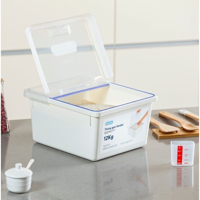 Thùng gạo cao cấp INOCHI 12Kg thiết kế nắp bật kín tiện lợi