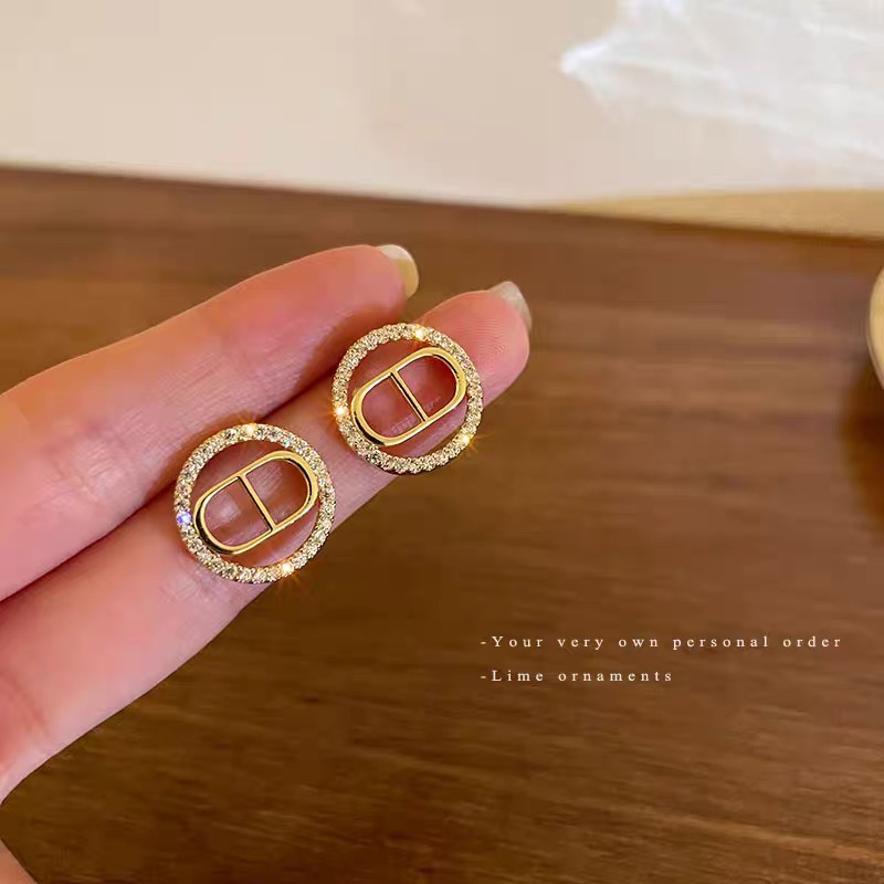 Bông Tai Mạ Bạc 925 Hình Tròn Đính Kim Cương Đơn Giản Thời Trang Phong Cách Hàn Quốc
