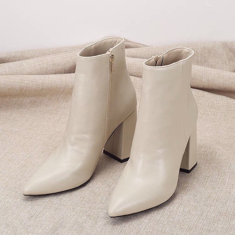 Boots cổ ngắn da trơn và da nhũ. xuất Uk