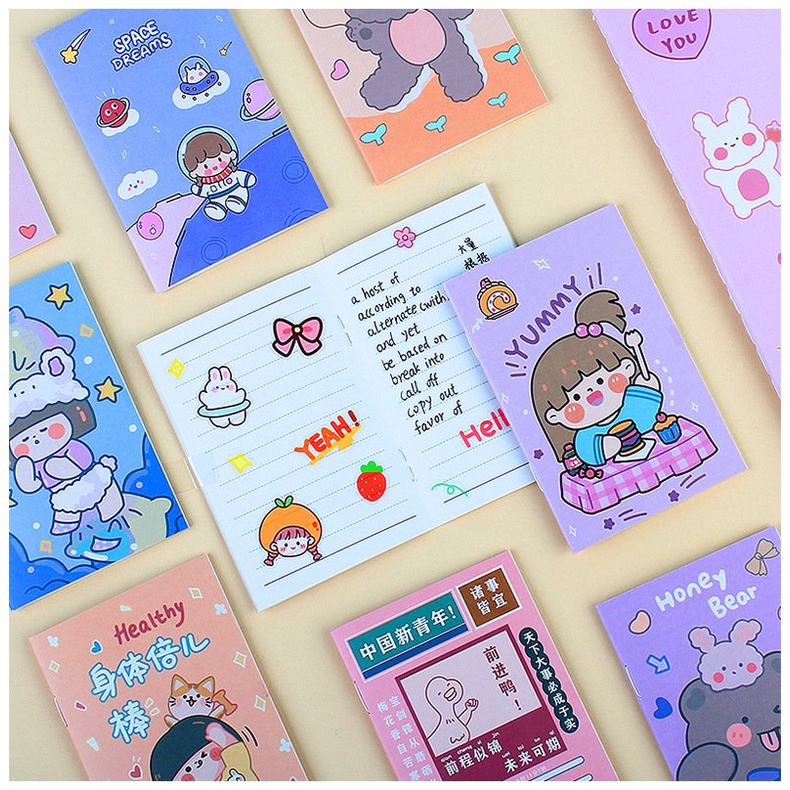 Sổ Tay Mini Hình Hoạt Hình Gấu Thỏ Cute Dễ Thương Ghi Chép Bìa Trơn VPS18