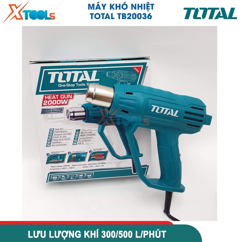 Máy thổi nhiệt TOTAL TB20036 2000W, nhiệt độ 350-550 độ C, kèm 1 dao cạo và 3 đầu thổi - CHÍNH HÃNG - XTOOLS