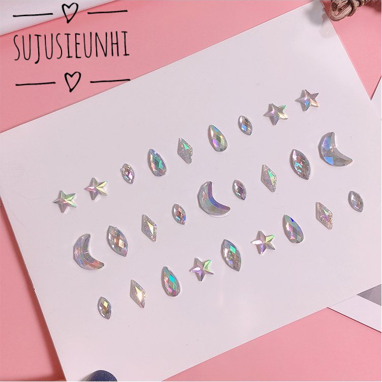 (13 mẫu đẹp nhất) đá đính mắt makeup , đá dán mặt trang điểm đủ hình, trăng sao lấp lánh