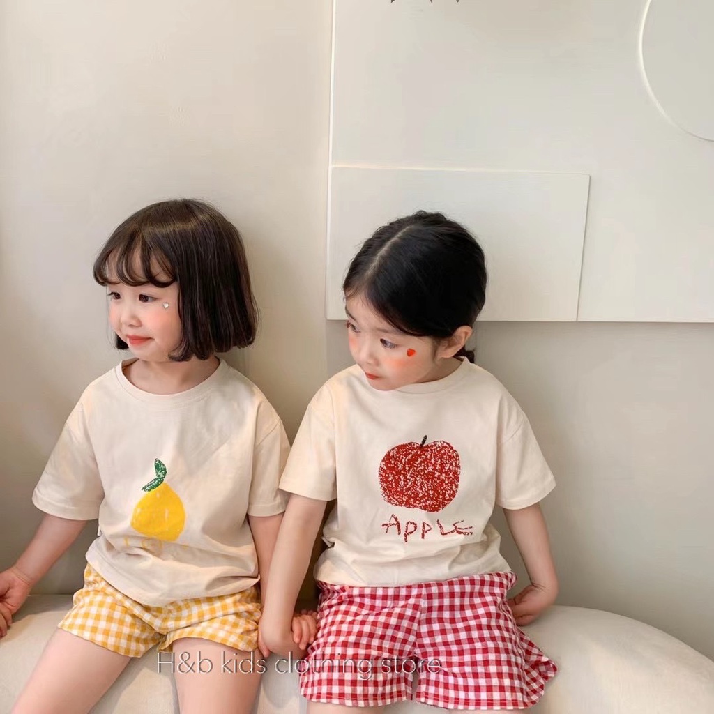Bộ hoa quả quần kẻ caro cho bé