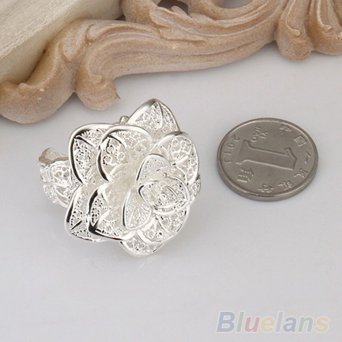 Nhẫn mạ bạc 14k dạng hở hình hoa hồng đính đá lấp lánh sang trọng quyến rũ dành cho nữ