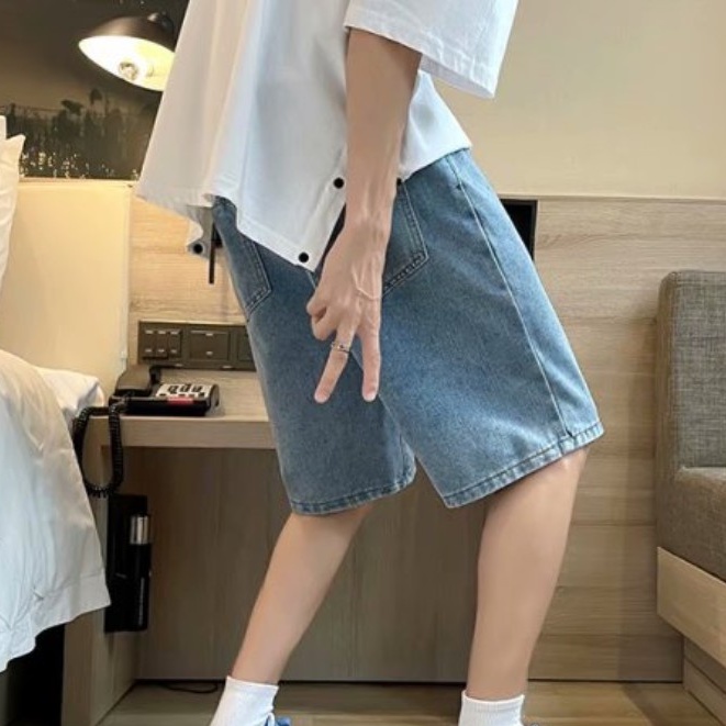 Quần short jean Nam denim dáng rộng quần dài nam phối rách cá tính quần ngắn nữ thời trang mùa hè quần ngắn nam Hàn Quốc quần ống suông