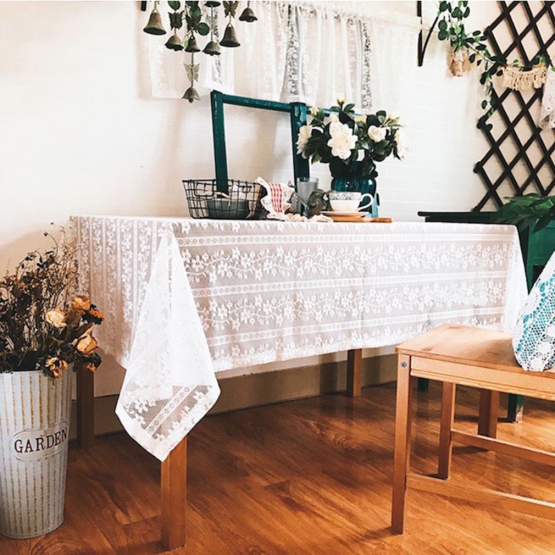 Khăn trải bàn vải ren hoa nhí vintage phong cách Hàn trang trí nhà cửa decor phòng bàn ăn làm phông nền retro lenhome