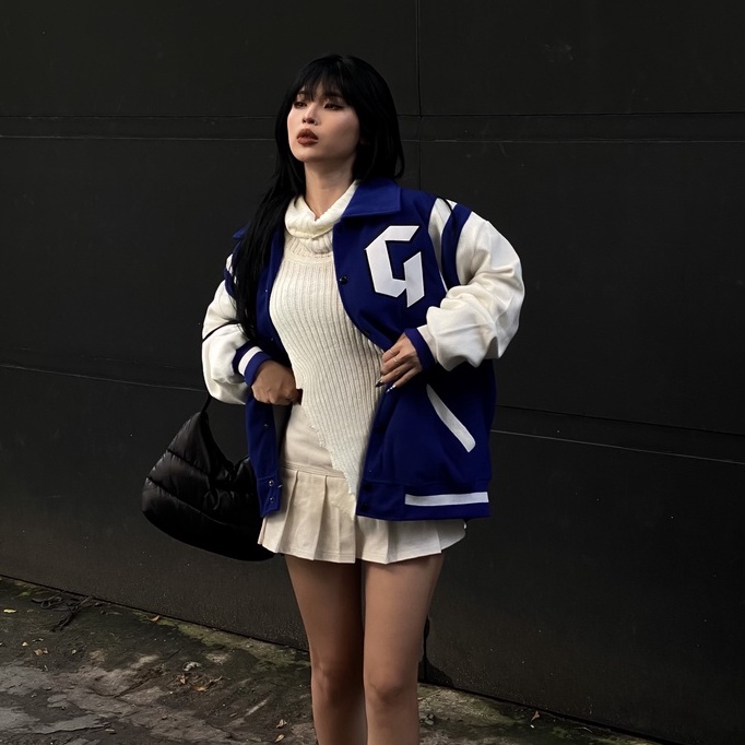 Áo Khoác Varsity Jacket Gonzbrandvn Bomber Bóng Chày Basic Nam Nữ Form Rộng Local Brand -V20 Xanh Biển