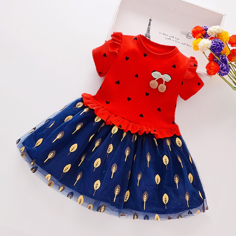 Đầm Công Chúa Dệt Kim Phối Lưới Cho Bé Gái