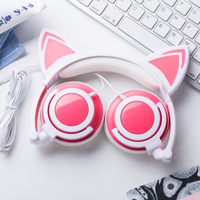 Tai nghe mèo chụp tai có dây, tai Headphone hình mèo dễ thương có đèn led nhiều màu sắc và dây cao cấp