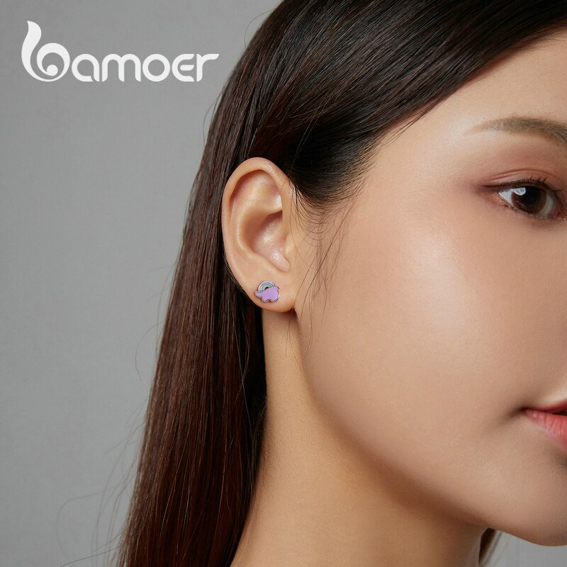 Khuyên tai bamoer SCE1266 hình kỳ lân cầu vồng bằng bạc 925 không gây dị ứng thời trang cho nữ