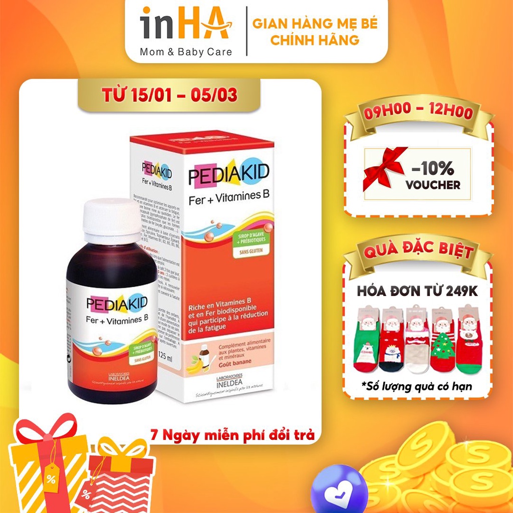 Pediakid Fer + Vitamines B - Bổ sung sắt và vitamin nhóm B (125ml) của Pháp dành cho trẻ từ 6 tháng tuổi
