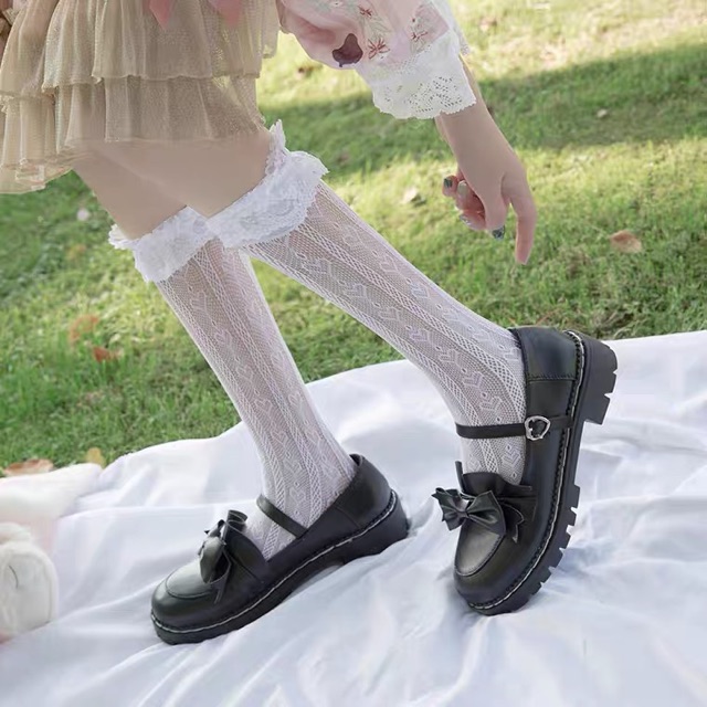 (sẵn trắng 35) Giày Lolita đính nơ, khoá trái tim phong cách nữ sinh Nhật Bản (ORDER) L8 | BigBuy360 - bigbuy360.vn