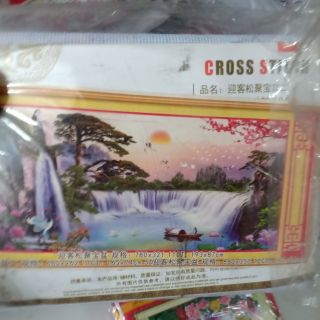 Tranh thêu  chữ thập Chỉ lụa  phong cảnh thiên nhiên giao hoà tuyệt đẹp kt 165*74cm(hình thật)