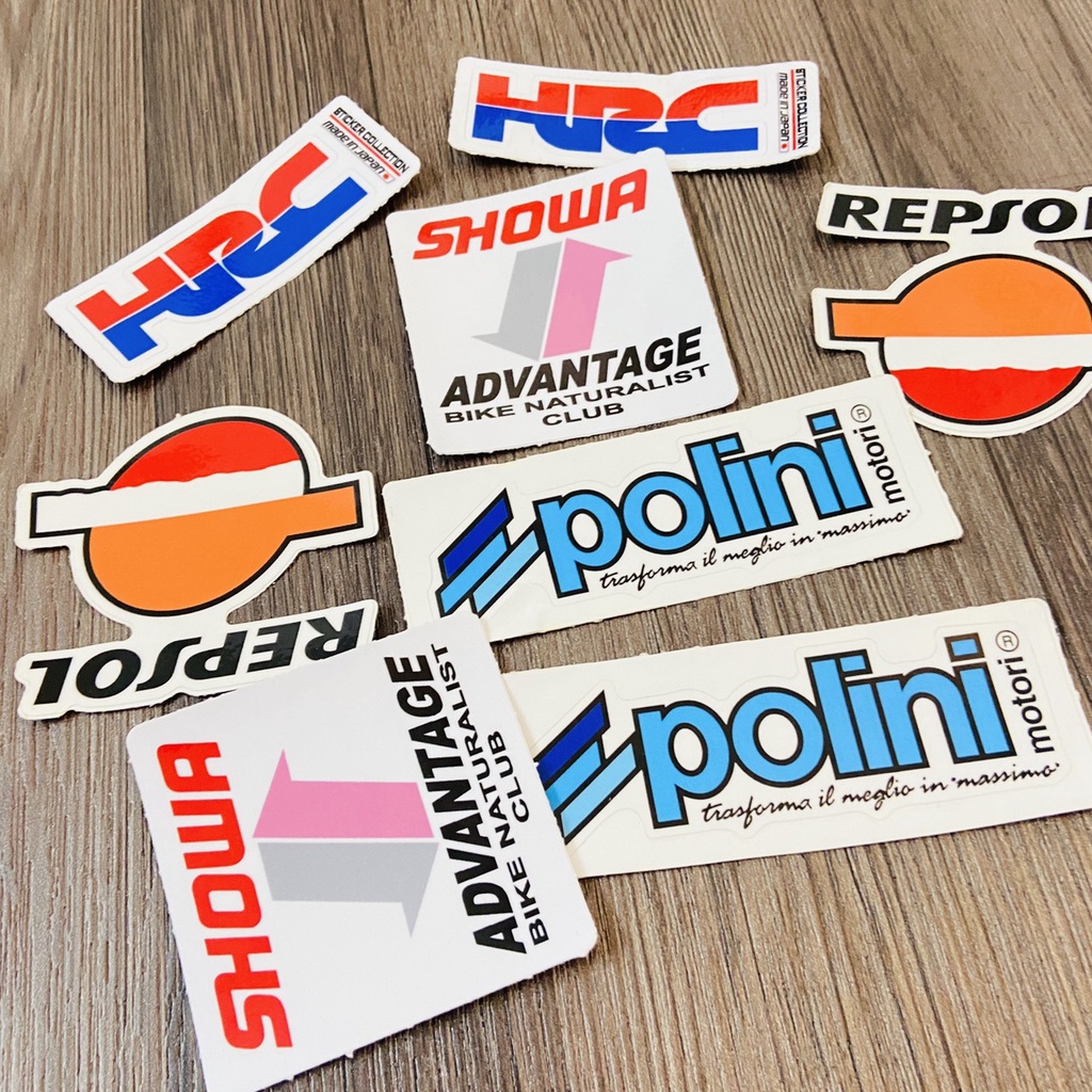 (HCM) (giá 1 miếng) Bộ sưu tập tem rời LOGO, tem huy hiệu STICKER REPSOL, HRC, SHOWA, POLINI