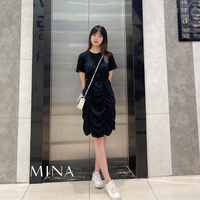 [SIÊU  HOT] Đầm cotton ngắn tay, chun eo, dáng suông/ Váy thun chân váy tầng bèo cách điệu | BigBuy360 - bigbuy360.vn