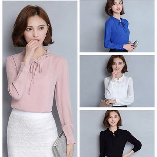 Áo chiffon nữ tay dài cổ đứng