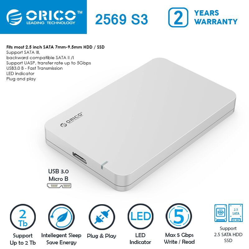 Hộp Đựng Ổ Cứng Ngoài Orico 2569s3 2.5 Inch Sataiii Sang Usb3.0