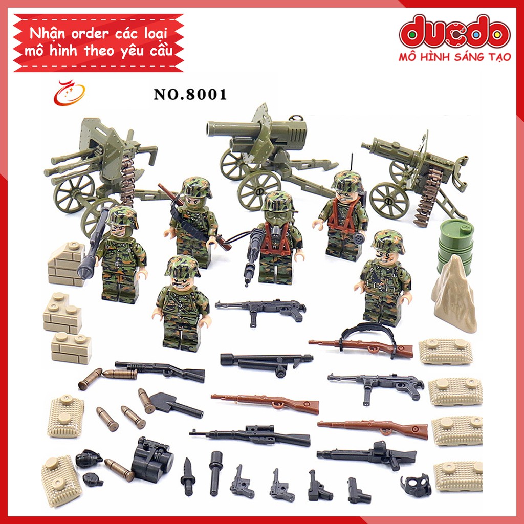 [Đóng túi] Combo 6 lính quân đội ngụy trang - Đồ chơi Lắp ghép Xếp hình Mô hình Mini Minifigures Army WW2 D8001