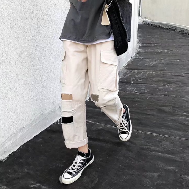 Quần ống rộng phong cách hip hop đường phố Hàn Quốc chất lượng cao có túi lớn và thoải mái cho nam size S-3XL