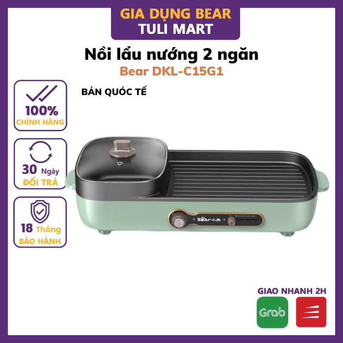 Nồi Lẩu Nướng Điện Mini Đa Năng BEAR SU004 _Bản Quốc Tế_Bếp Nướng Lẩu Mini Gia Đình,1600W_Bảo Hành 18 Tháng