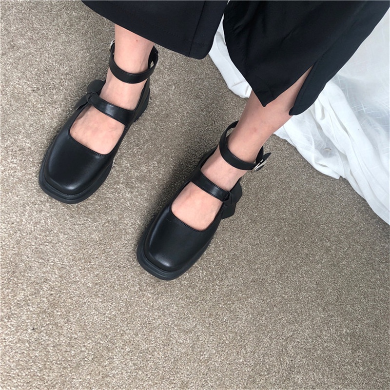 Leather Shoes2021Autumn New Ankle-Strap Buckle Mary Jane Shoes Versatile Loafers