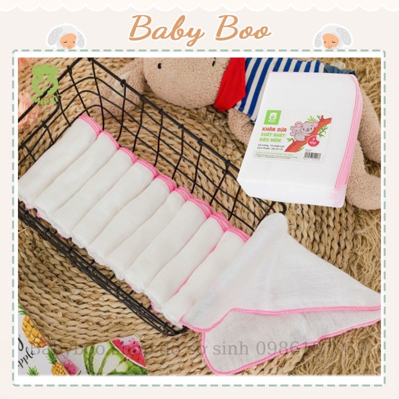 Khăn Sữa Khăn Xô Mipbi Xuất Nhật 100% Cotton Tự Nhiên Set 10c