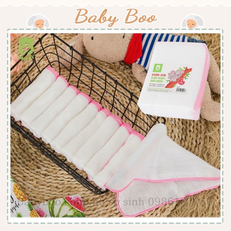 Khăn Sữa Khăn Xô Mipbi Xuất Nhật 100% Cotton Tự Nhiên Set 10c [ babyboo]