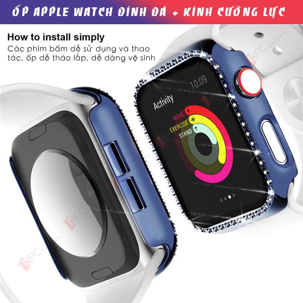 [🄷🄾🅃 🄲🄰🅂🄴 𝟐𝟎𝟐𝟎] Ốp Kính Cường Lực Apple Watch Đính Đá Dành Cho Series SE/6/5/4/3/2/1 Kích Thước 38mm 40mm 42mm 44mm