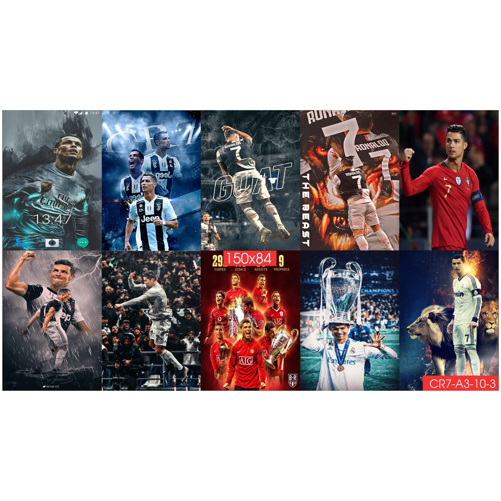 Combo Set 10 tờ Decal cầu thủ Cristiano Ronaldo CR7 phiên bản mới