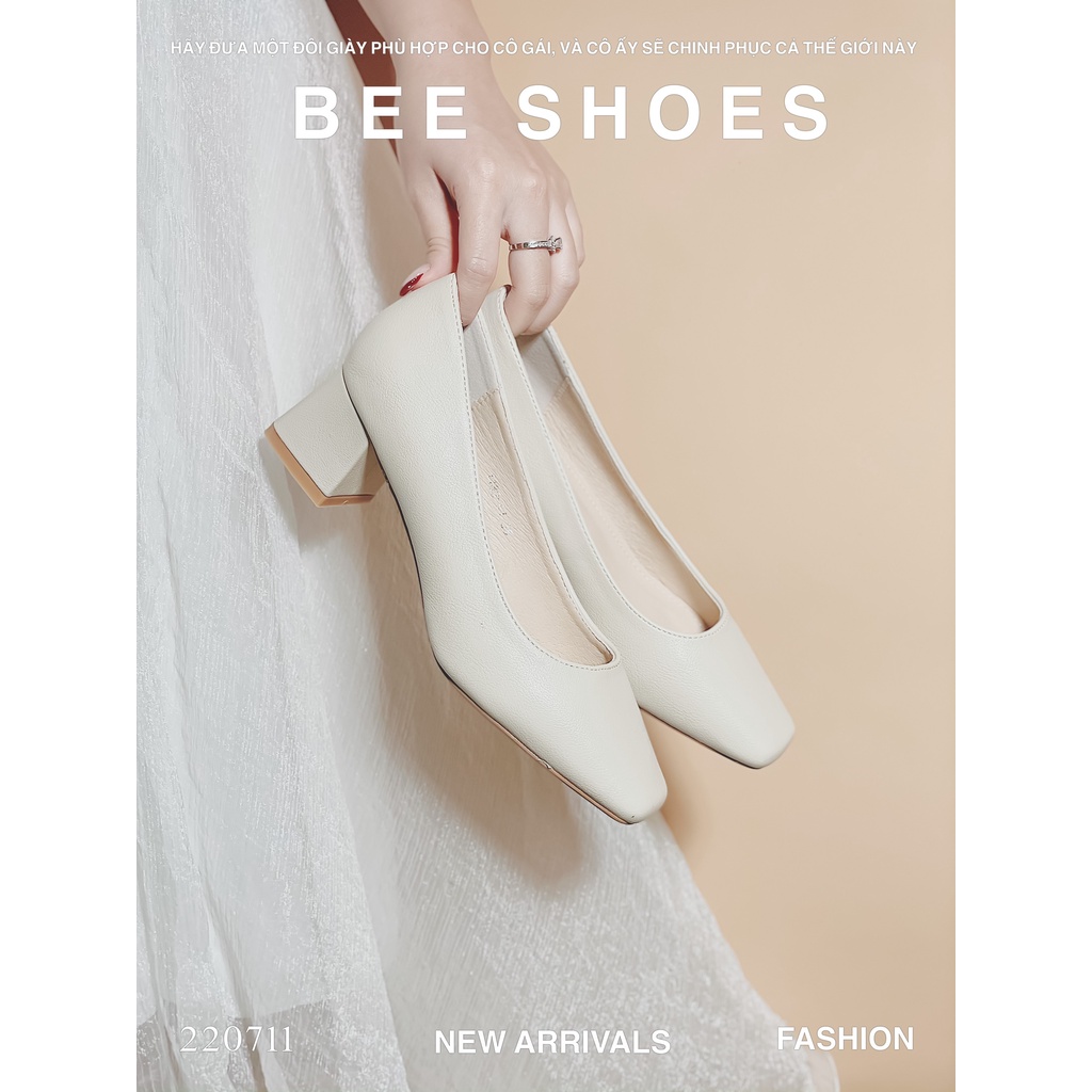 GIÀY CAO GÓT BEESHOES NỮ MŨI VUÔNG - GIÀY CAO GÓT NỮ GÓT TRỤ CAO 5 PHÂN SẴN MÀU ĐEN - KEM - NÂU 220711