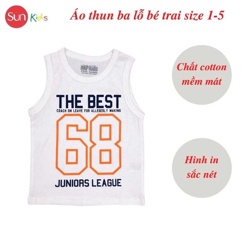 Áo thun bé trai, áo ba lỗ bé trai chất cotton, nhiều màu, Size 1 - 5 tuổi - SUNKIDS1