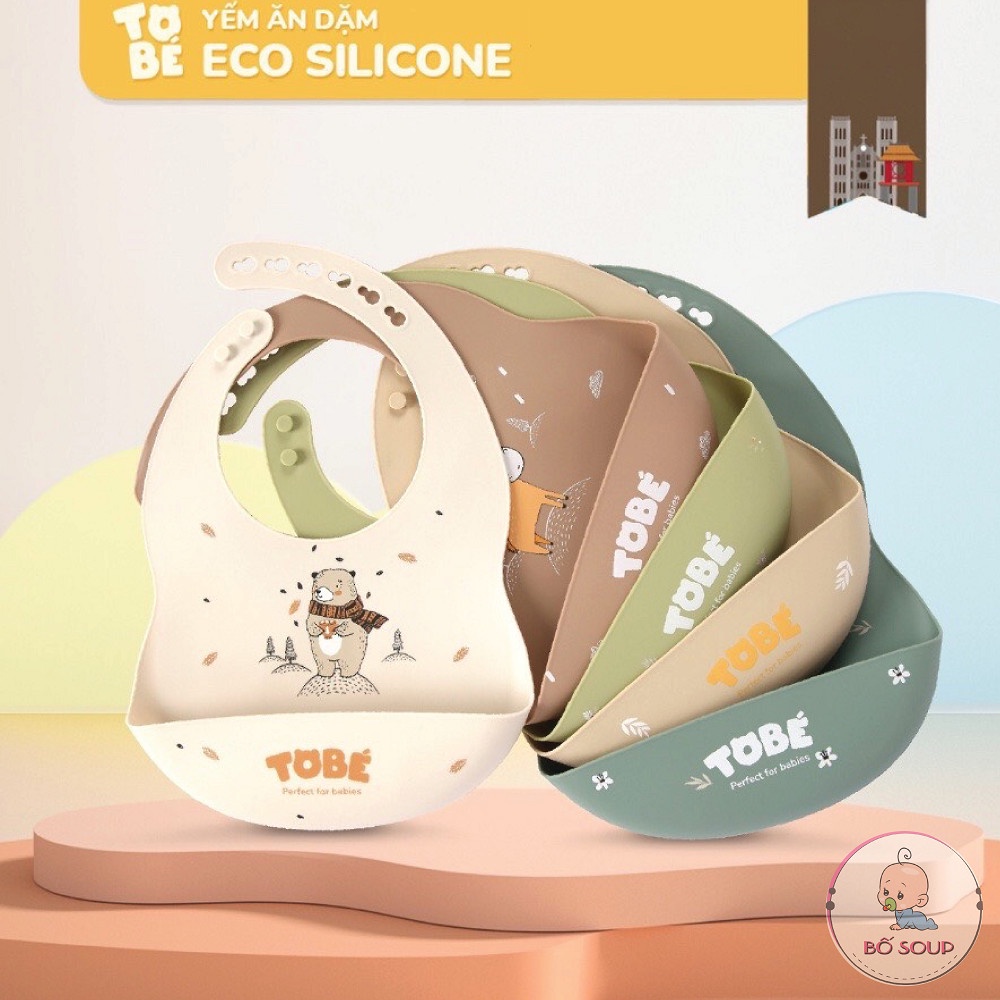 Yếm ăn dặm cho bé Eco Silicone Tobé có máng hứng ngang chống thấm
