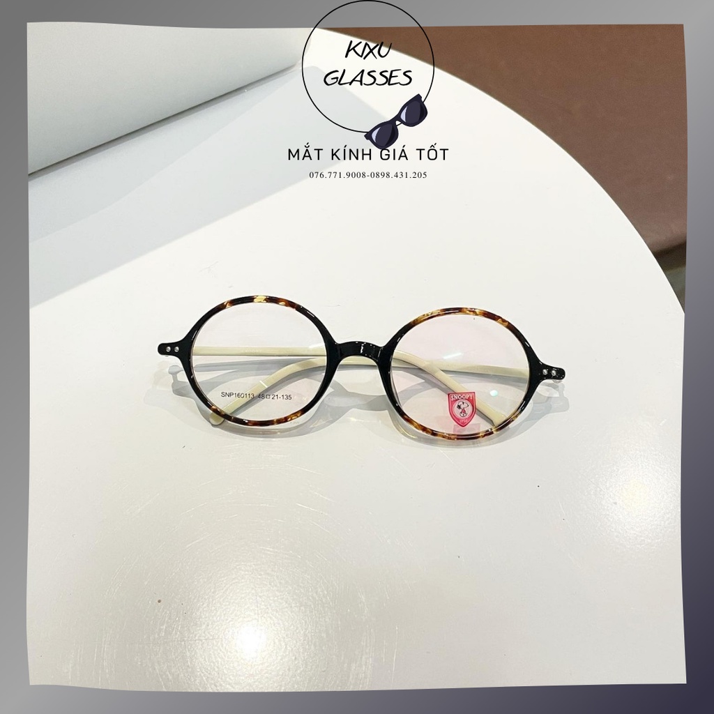 Gọng kính ngố tròn nhựa nam nữ form nhỏ.Tròng kính giả cận 0 độ, chống tia UV Kixu.Glasses