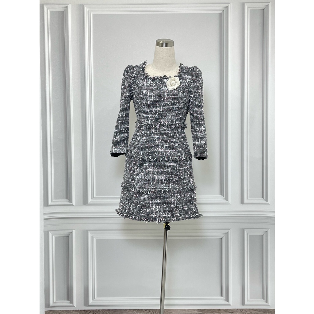 Váy AMI L'AMOUR hàng hiệu chính hãng thời trang nữ V131 màu ghi nhũ hồng size S secondhand thanh lý ký gửi