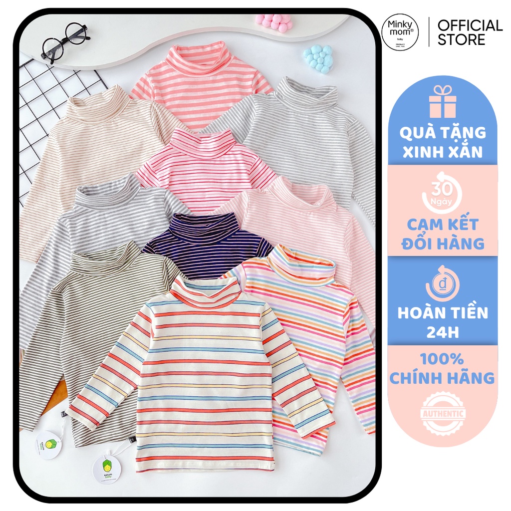 [SALE] Áo Len Bé Trai, Bé Gái KIMCHIBABY Vải Thun Gân Cổ Cao 5P Kẻ Sọc, Áo Dài Tay Cho Bé Mặc Nhà Thu Đông KCAD2201