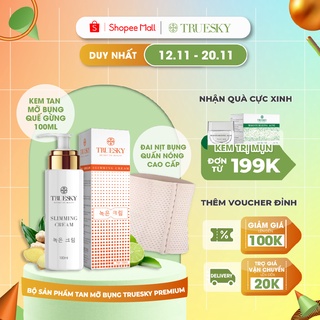 Bộ sản phẩm tan mỡ bụng Truesky gồm 1 kem tan mỡ bụng quế gừng 100ml & 1 đai nịt bụng quấn nóng cao cấp