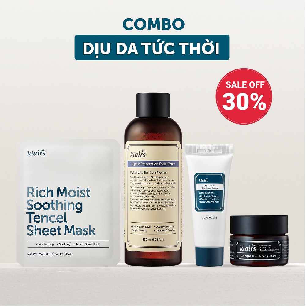 [Mã FMCGMALL -8% đơn 250K] Combo Dịu Da Tức Thời Dear Klairs