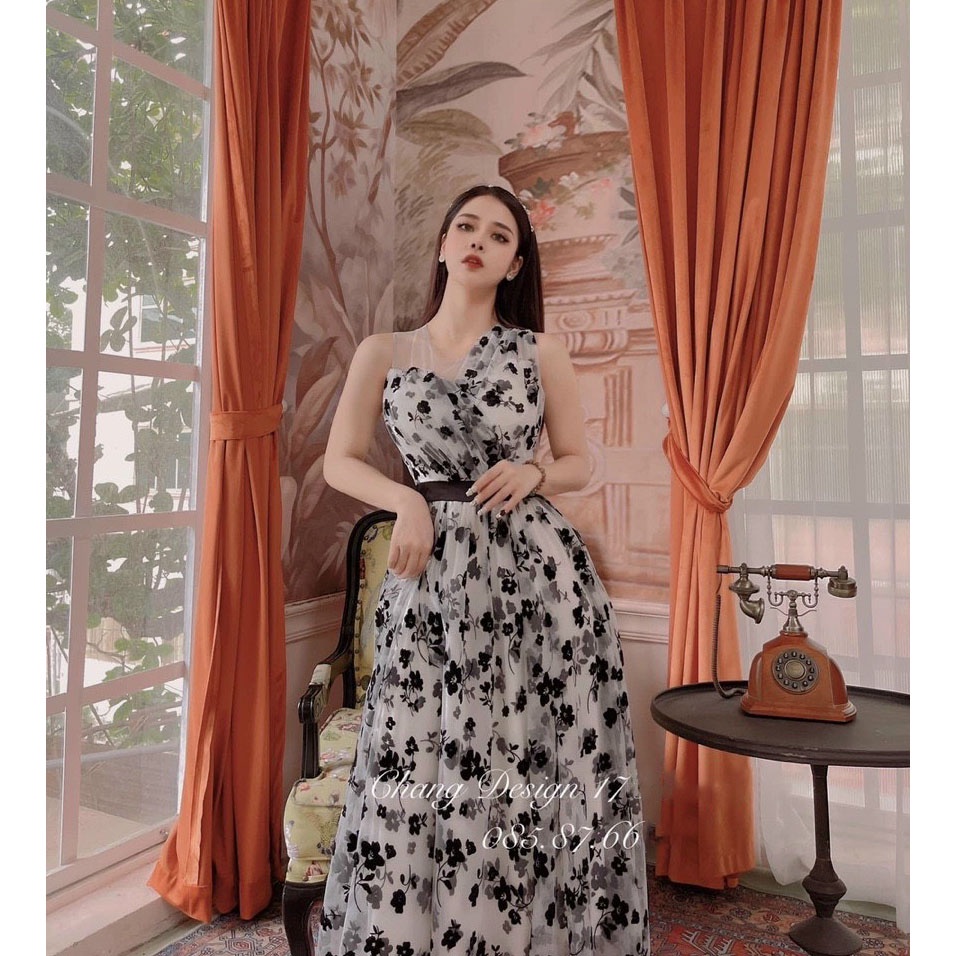 [HCM] Đầm Nữ Maxi Họa Tiết Hoa Lưới Ép Bông Thời Trang Nữ Sam Closet Free Size 40-55kg
