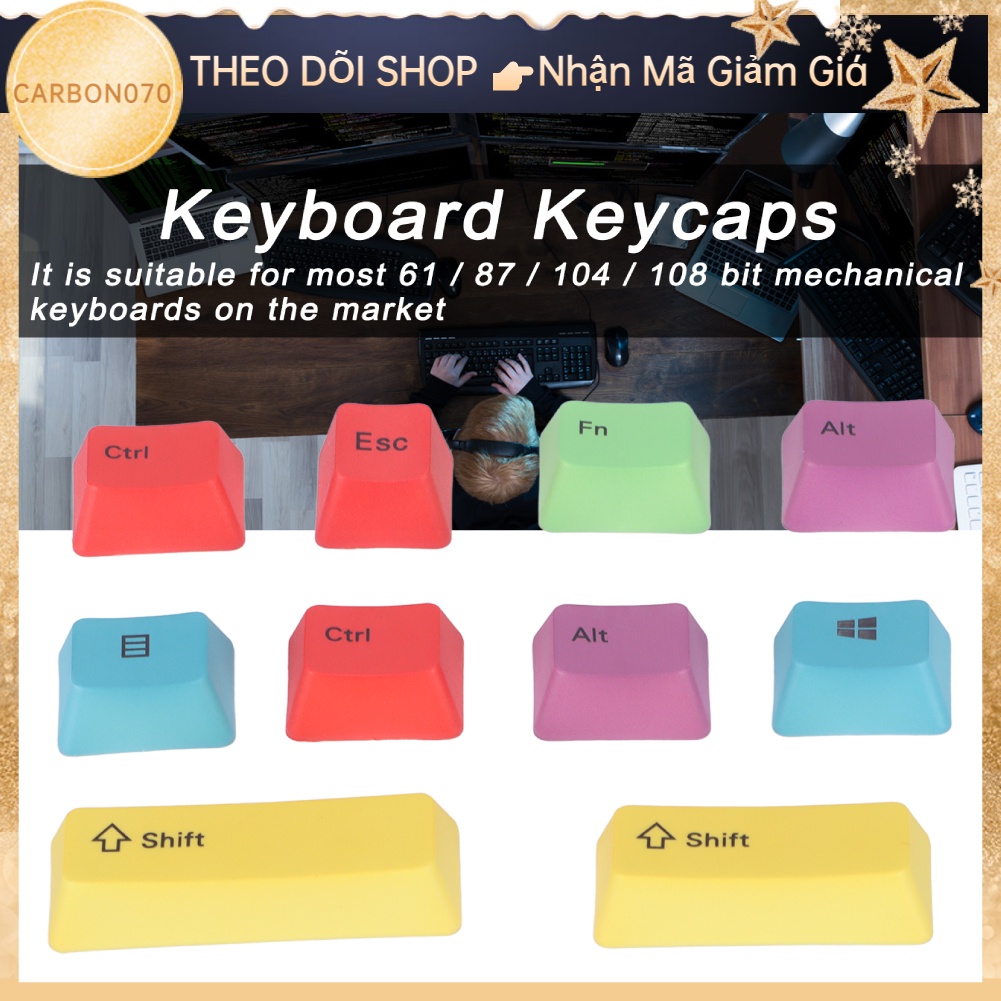 Hàng Sẵn 10Pcs Keycap nhựa PBT 10 phím cho Bàn phím cơ Công nghệ thăng hoa nhiệt tự làm Chiều cao OEM Đẹp thực tế đầy màu sắc【Carbon070】