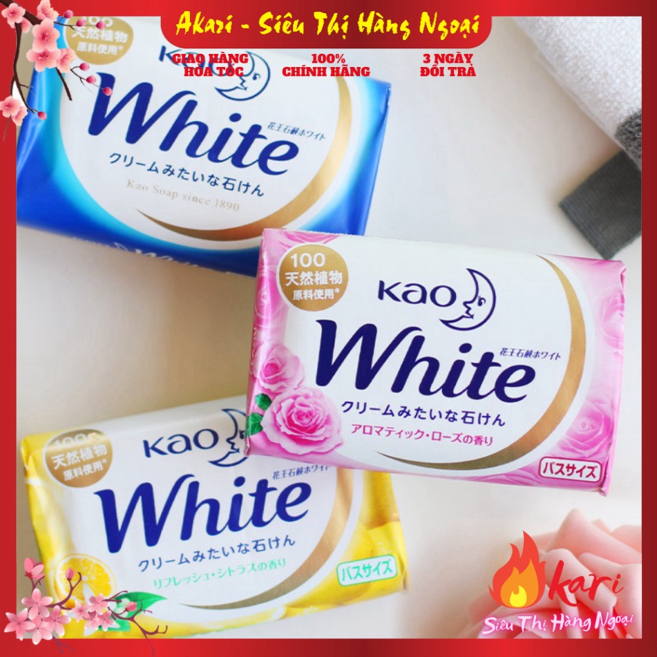 Bánh xà phòng tắm KAO white 130g Nhật Bản hương hoa hồng, hoa ly, chanh, hương sữa