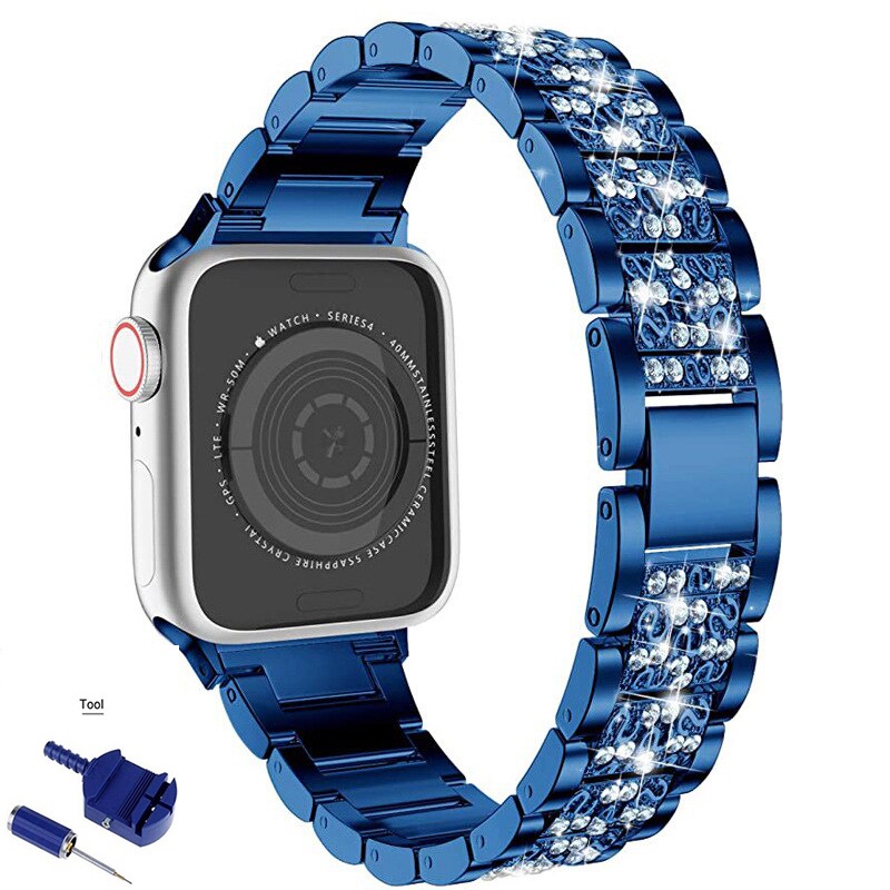 Dây đeo bằng thép không gỉ đính đá giả thích hợp cho Apple Watch Series T500 6 5 4 iwatch 3 2 1 SE 40mm 44mm 38mm 42mm