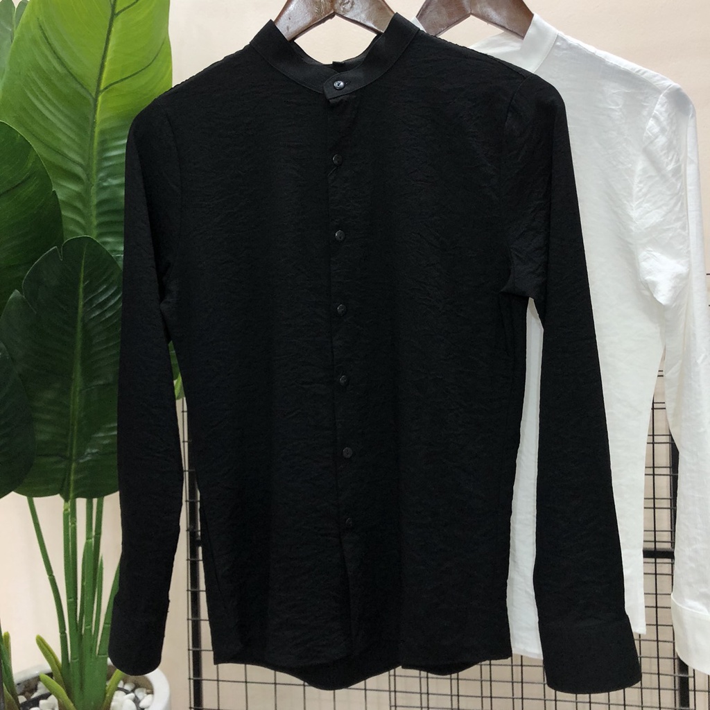 Áo sơ mi trắng đũi nam dài tay cổ tàu, dáng hàn chất đũi thoáng mát trẻ trung đi chơi đi biển du lịch