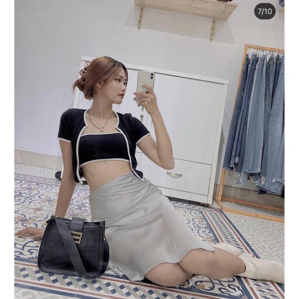[[MM] Set áo ống kèm áo khoát viền ĐEN TRẮNG, set áo croptop kèm áo khác thun co giãn | BigBuy360 - bigbuy360.vn