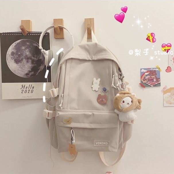 Balo Ulzzang nam, nữ màu hồng xanh pastel basic chống nước đi học đi chơi phong cách Hàn Quốc tặng kèm móc khoá hình thú