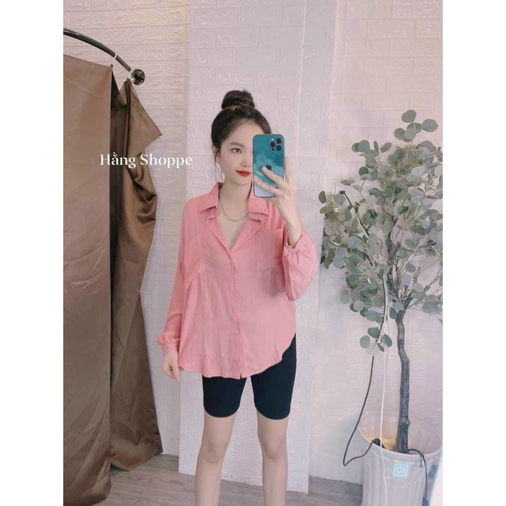 set áo sơ mi hồng kèm quần ngố ôm ls