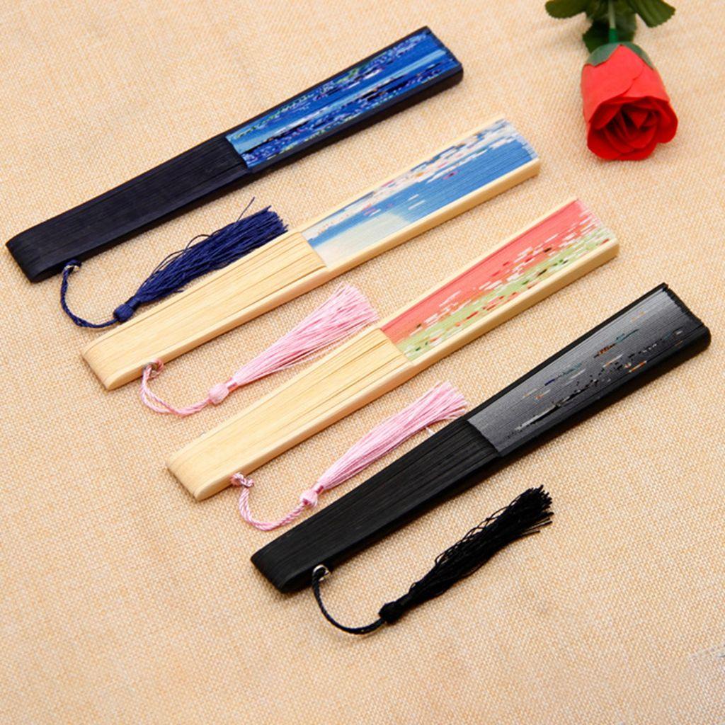 [COD] Quạt Xếp Cầm Tay Khung Gỗ Tre Họa Tiết Hoa Bướm Màu Sắc Tươi Sáng Phối Tua Rua Thủ Công