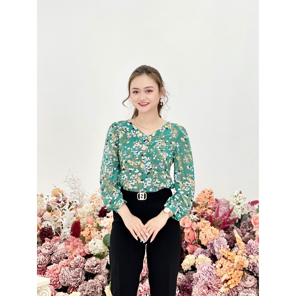 Áo sơ mi nữ công sở họa tiết hoa nhí Emvy - H1