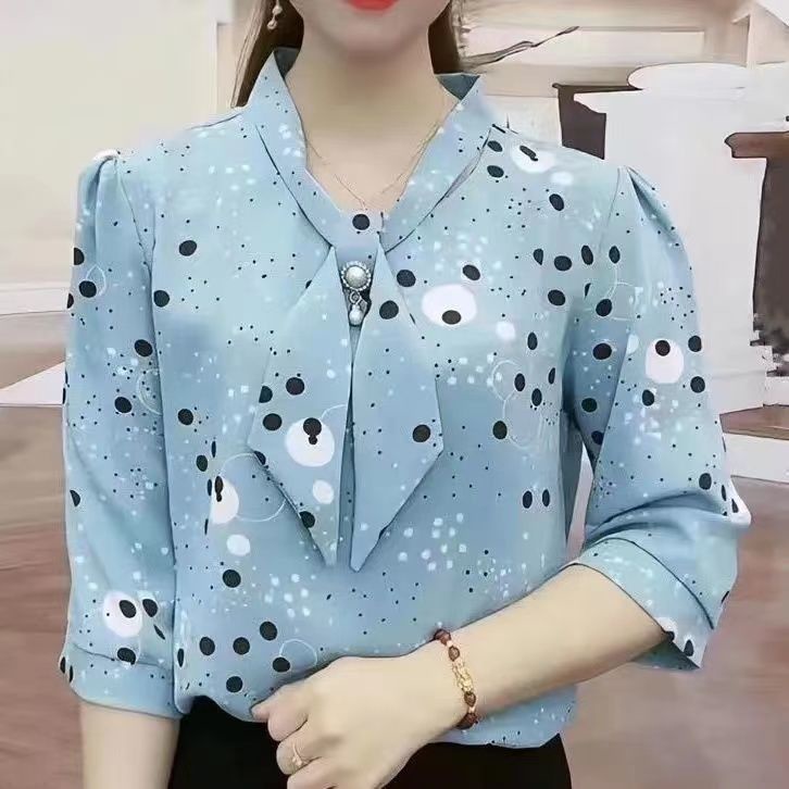 Áo Sơ Mi Chiffon Tay Lửng Đính Nơ Thời Trang Mùa Hè Cho Nữ